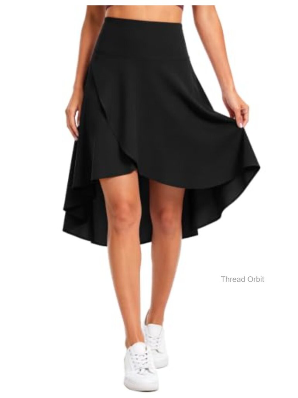 Women's High Waist Wrap Skort High Low Flowy Midi Skirt with Built-in Shorts